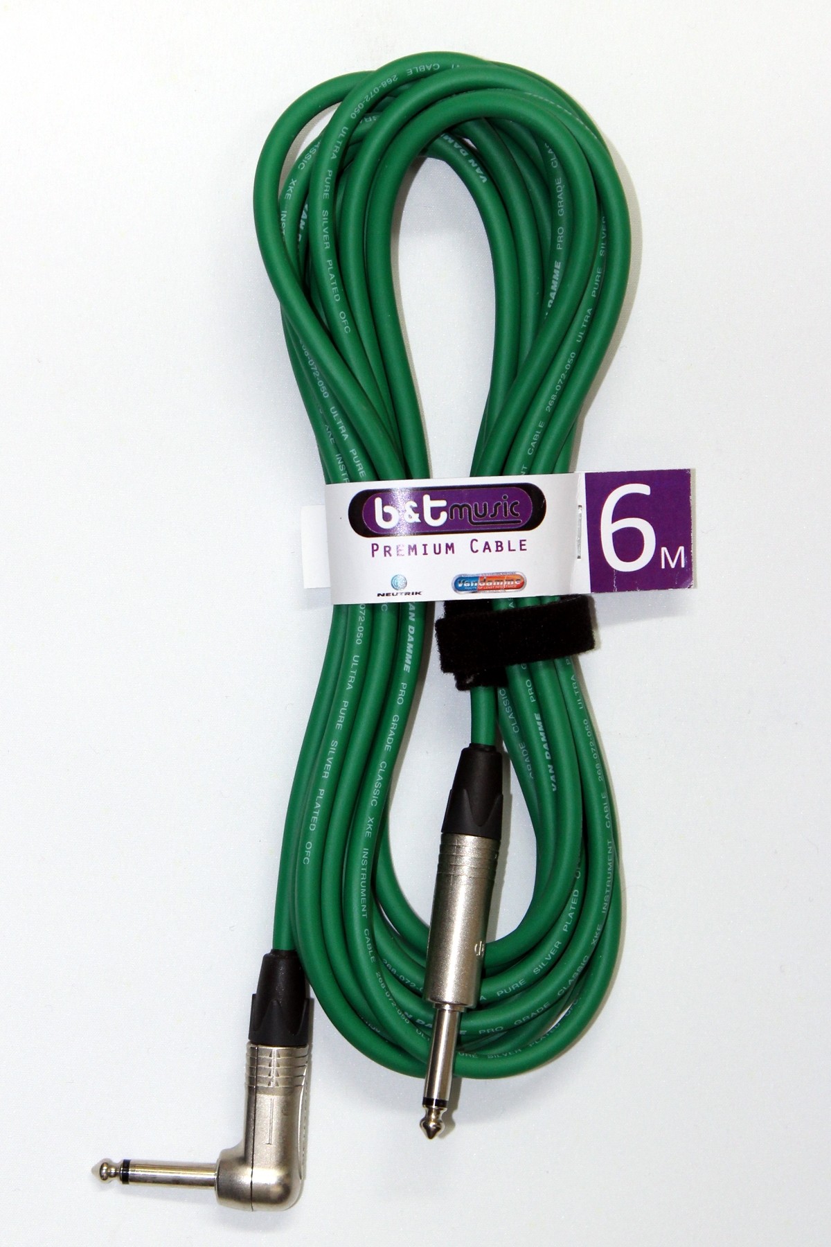 B&T Music Premium Cable 6m Jack To Angle Jack - Green