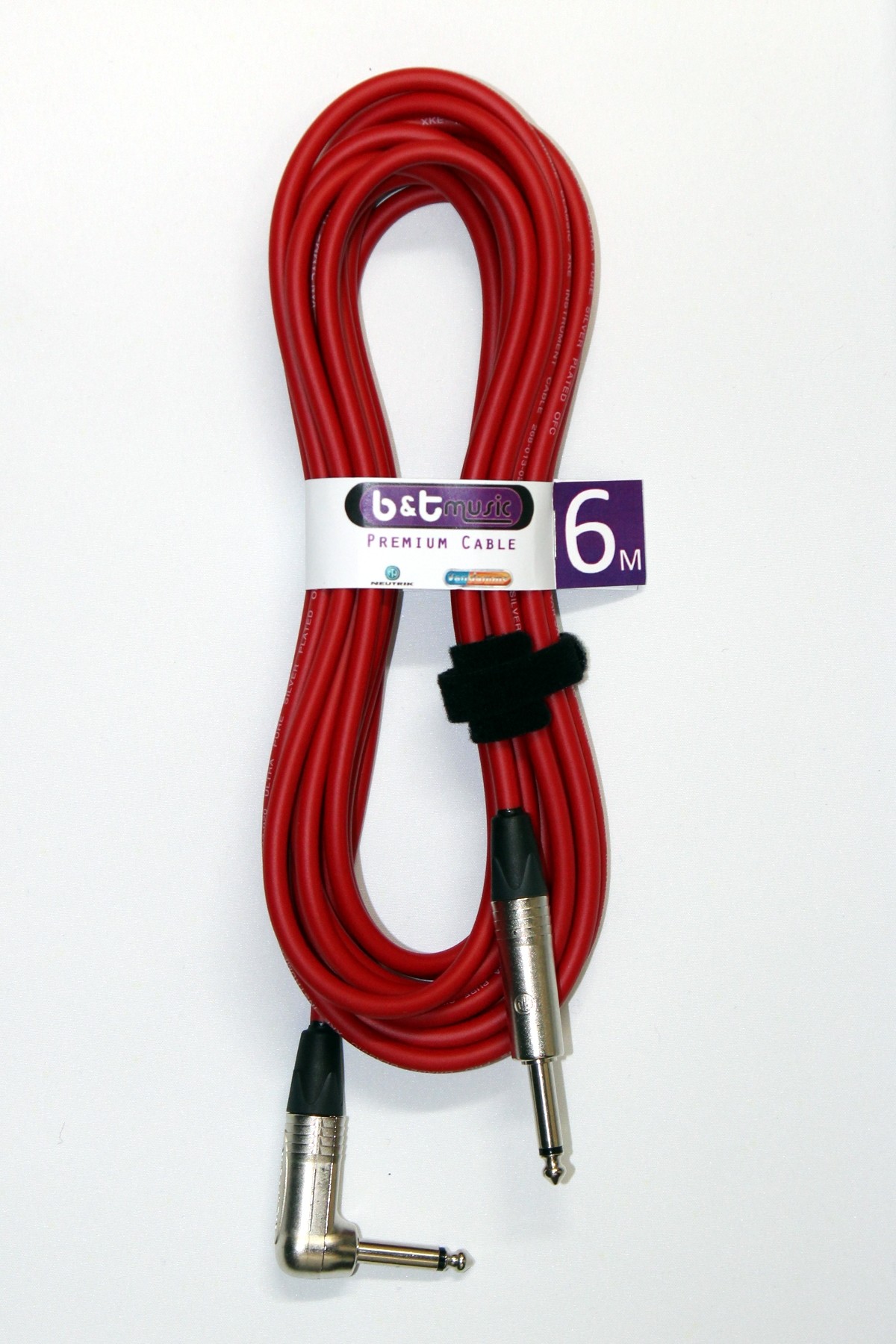 B&T Music Premium Cable 6m Jack To Angle Jack - Red