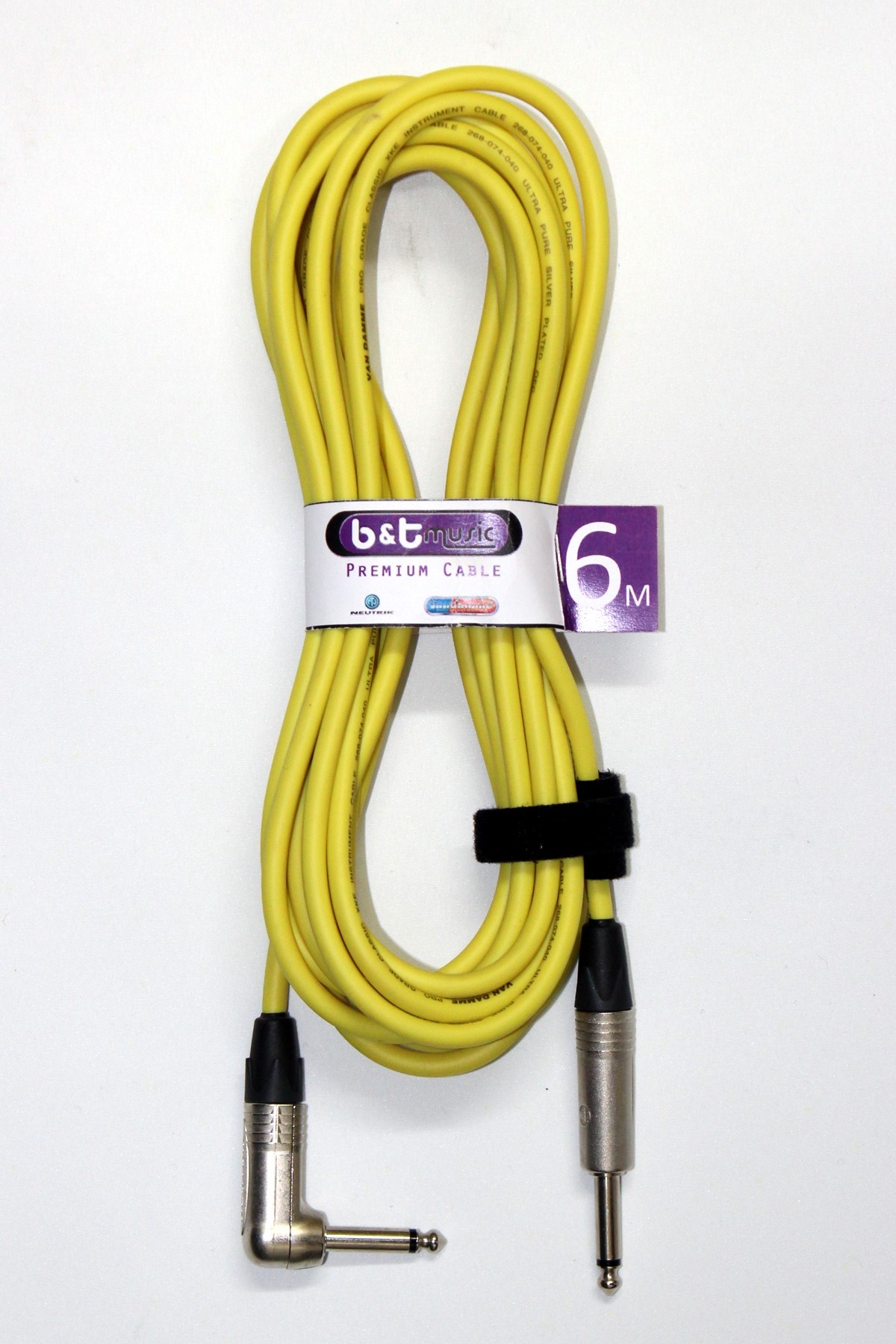 B&T Music Premium Cable 6m Jack To Angle Jack - Yellow