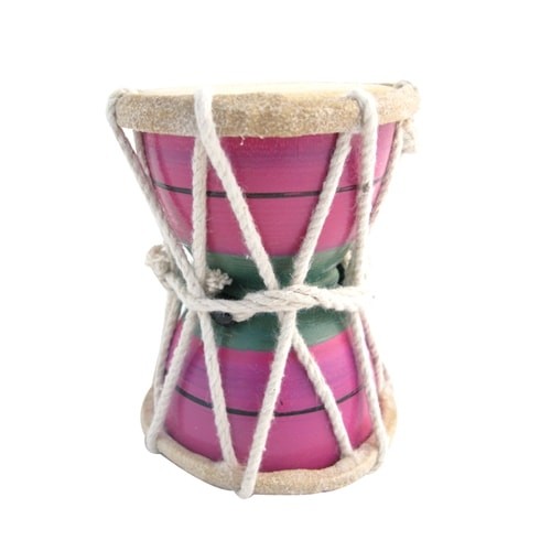 brightly coloured indian damaru drum