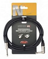 Stagg 6m Straight to Angled Instrument Cable - Deluxe BLACK