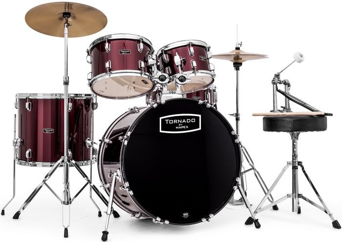 Mapex Tornado 5pc Drum Kit with Cymbals in Burgundy - 22" Bass Drum
