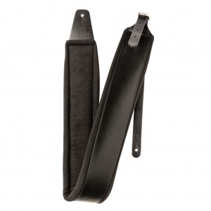 Stagg Black padded leather guitar strap with chrome buckle