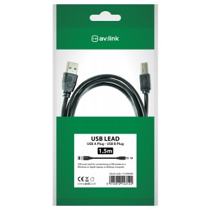 USB 2.0 A Plug to B Plug Cable, 1.5m Black