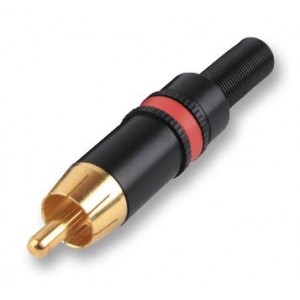 Neutrik REAN Phono Plug Gold Plated Black Shell Red Ring Chuck Retention NYS373-2